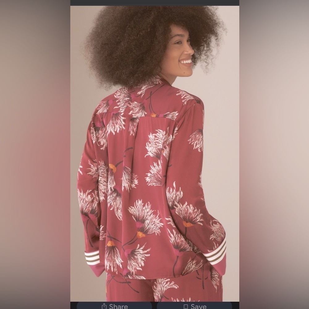 Anthropologie Oversized Button Front Pajama Shirt Mulberry Womens Size XL - Picture 2 of 15